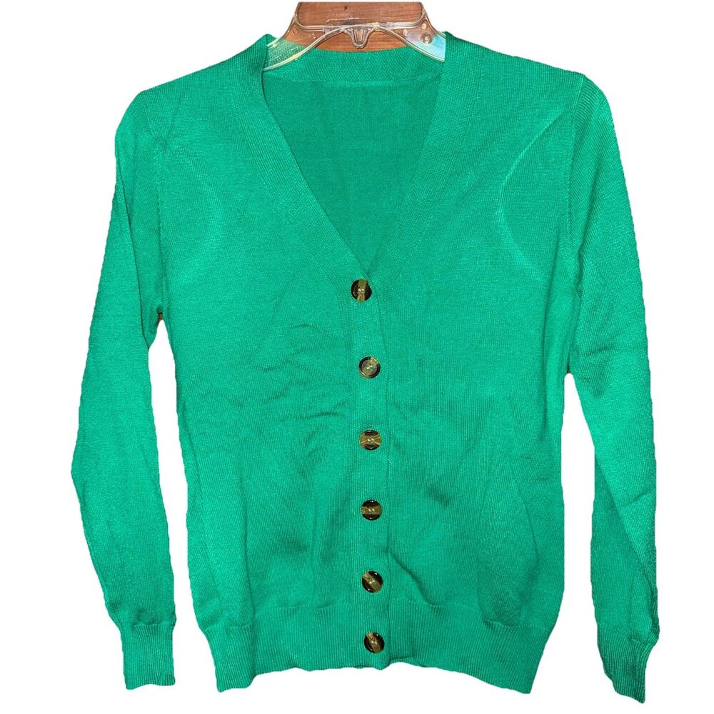 Women's Green Button Front Cardigan Long Sleeve Size Small